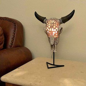 Western Steer Skull Wall Or Table Accent Lamp